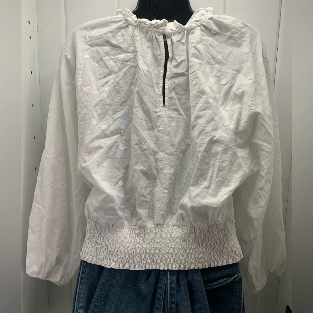Maeve by Anthropologie Polkadot Puff Sleeve Top Size 6 White Blouse Cropped